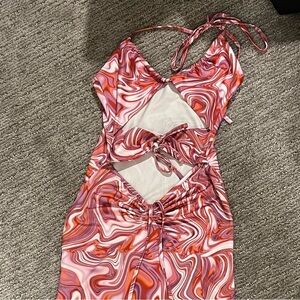 Swirl Patterned Pink and Orange Dress